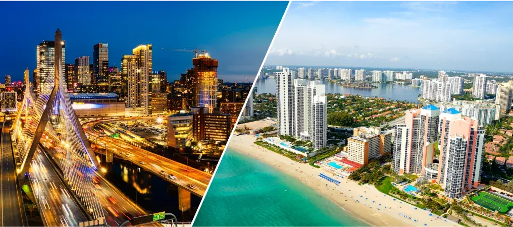 Boston and Miami